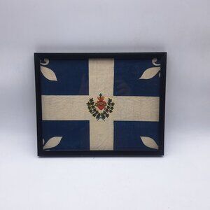 Antique Catholic Processional Flag Sacred Heart Carillon in Frame